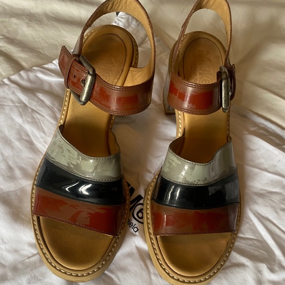 MM6 Maison Martin Margiela glitter lucite block heel black brown sandals 8.5 - Picture 1 of 11